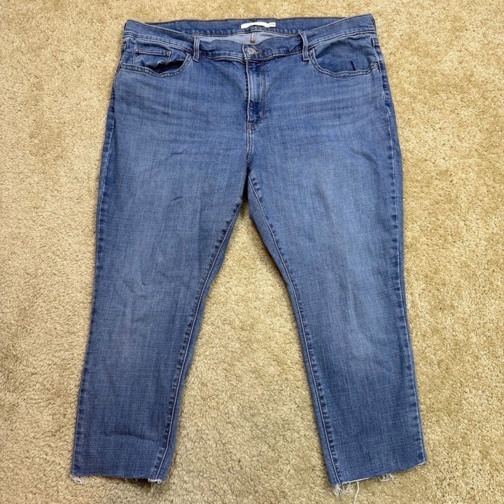 Levi's 711 Skinny Jeans Womens 20W Blue Stretch Denim Raw Hem Plus Size Cut Offs